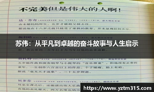 苏伟：从平凡到卓越的奋斗故事与人生启示